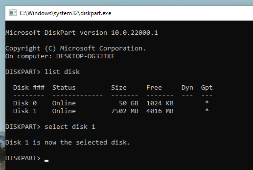 screenshot van disk selectie